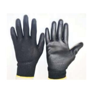 Black and black polyester pu coated gloves