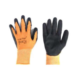Brown and black polyester latex gloves